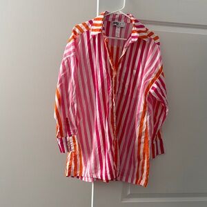 Striped Button-Up Bathing Suit Cover up in Hot Pink & Orange